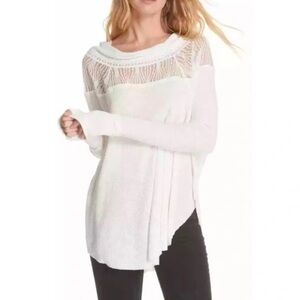Free People Waffle Knit with Lace Long Sleeve Top Size L Large